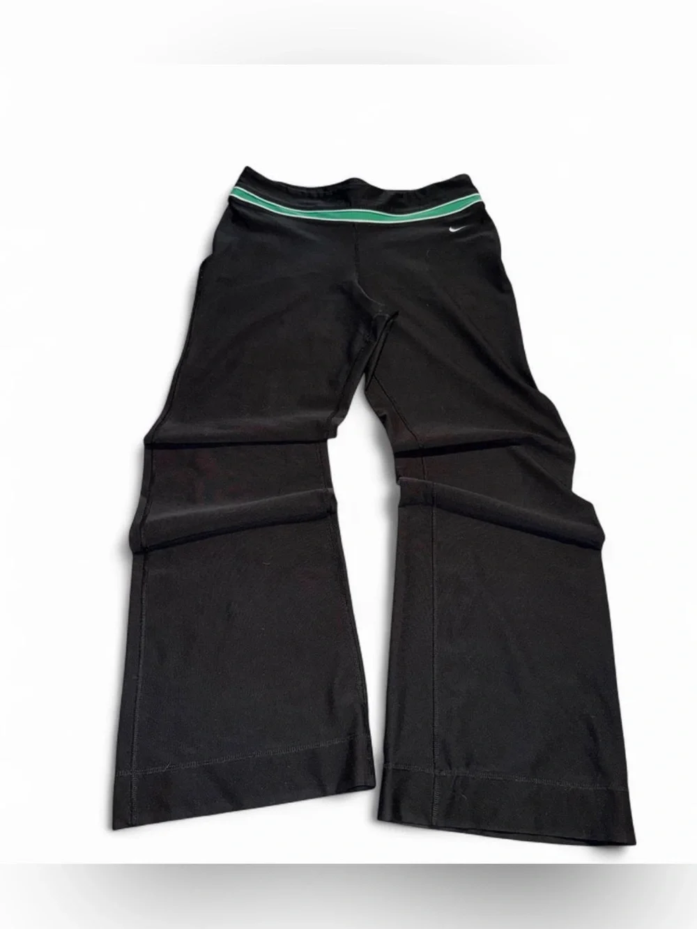Nike Black Women's Flared Leggings wide leg with Green Waistband Stripe